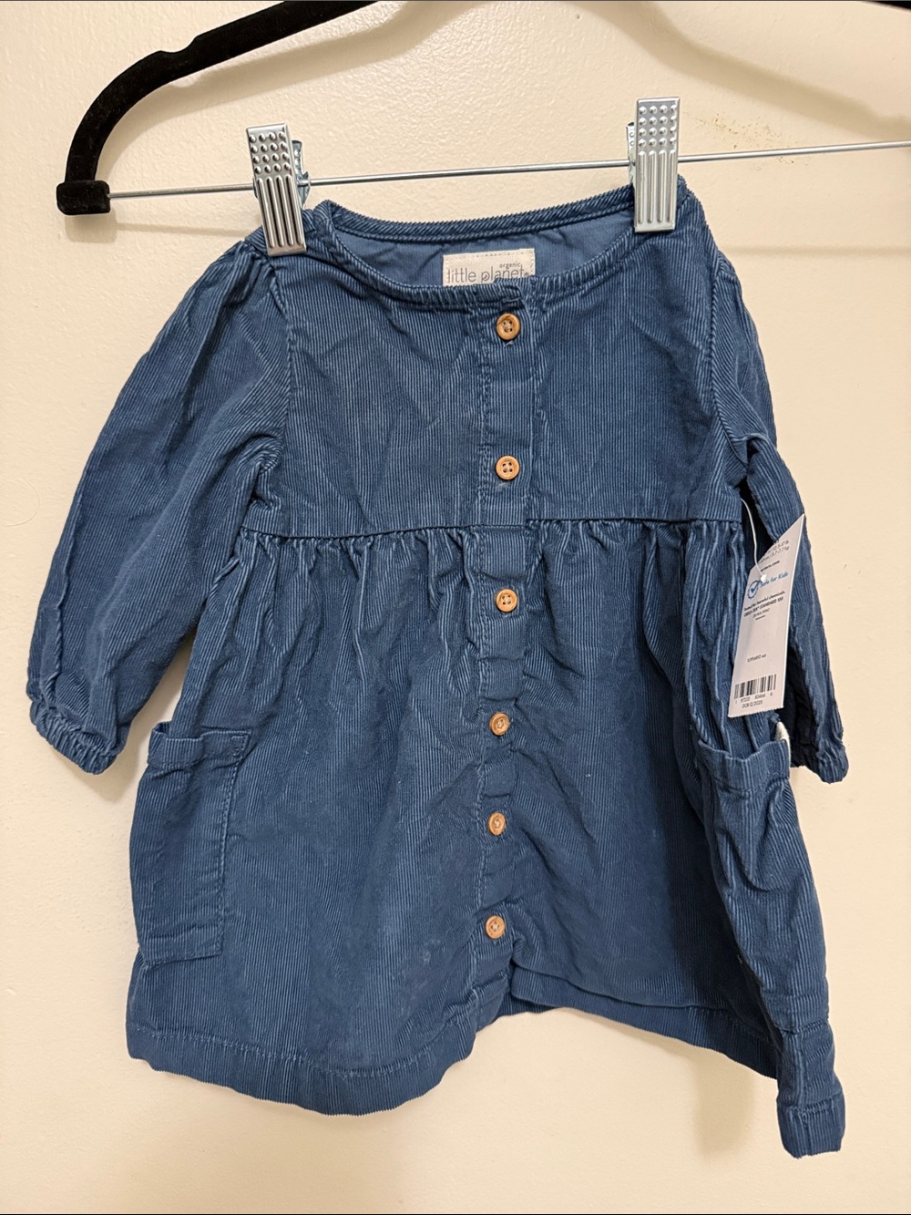 Little Planet Girls' Blue Corduroy Button-Front Dress